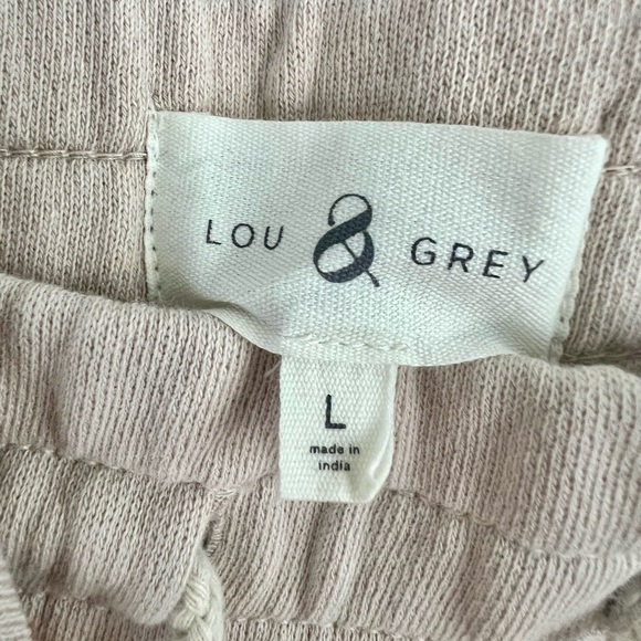 Lou & Grey Cotton Beige Embroidered Peace Sign Matching Sweatshirt and Pant Set - Picture 7 of 9